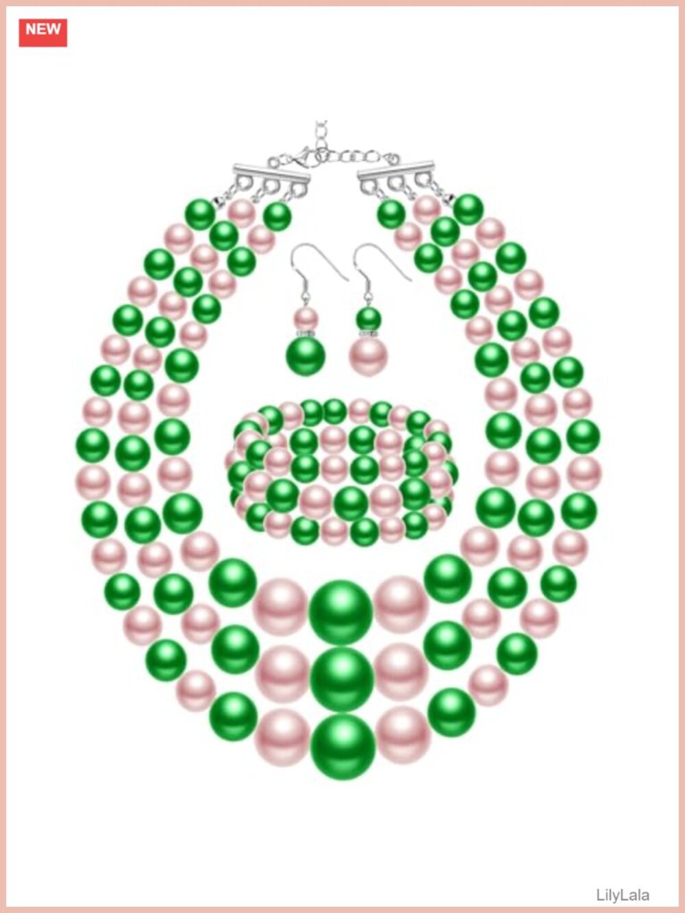 Faux Pearl Layered Necklace Bracelet Earrings Jewelry Set for Women